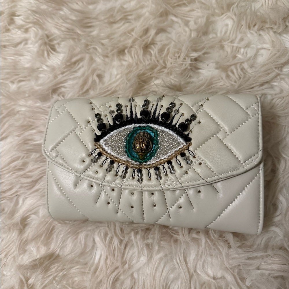 NWT Kurt Geiger London Kensington Chain Eye wallet in Bone Crossbody Bag Purse